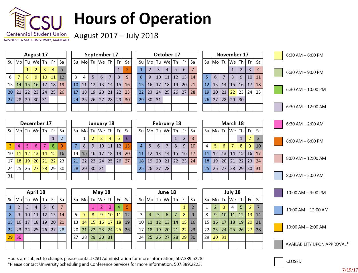 CSU Building Hours The Building Centennial Student Union